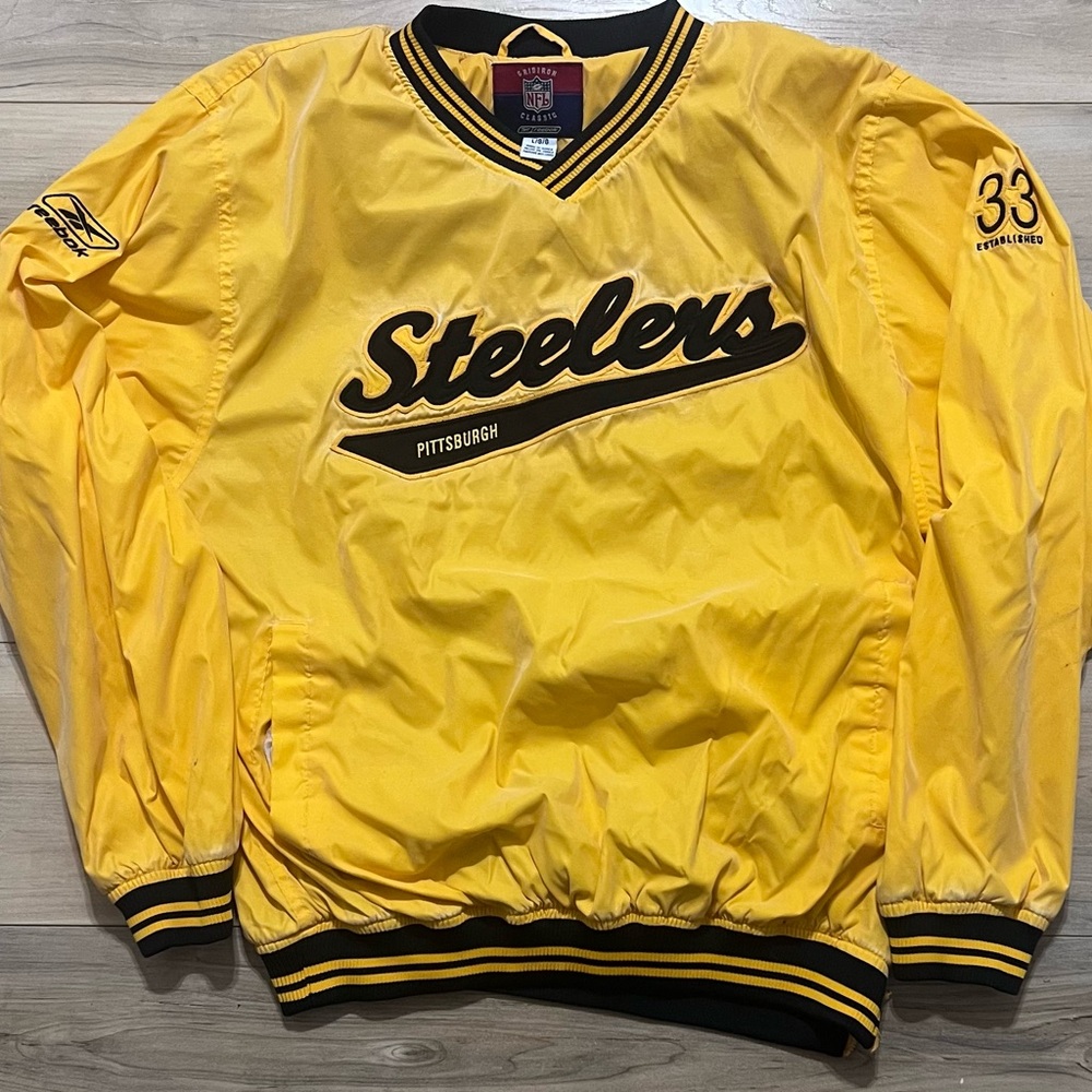 NFL Reebok Gridiron Classics Pittsburgh Steelers Pullover Jacket Large Yellow